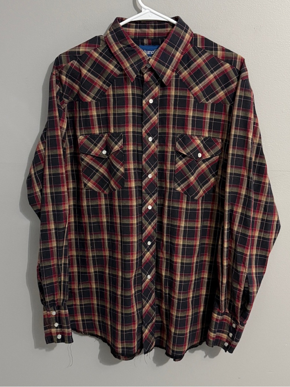 Wrangler Shirt Mens Large Pearl Snap Plaid Flannel Flap Pockets Western Cowboy